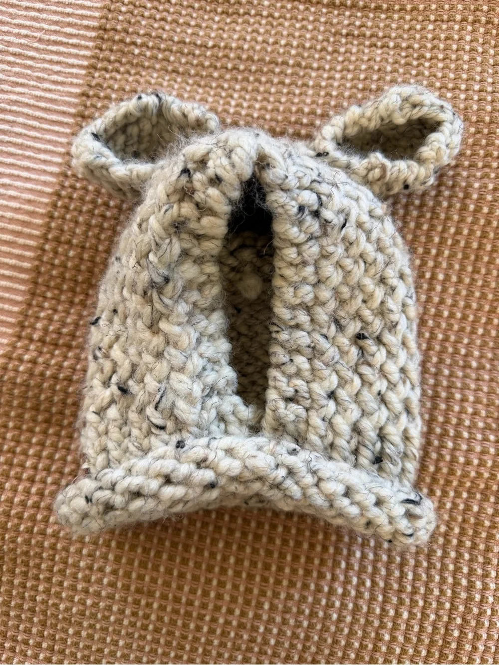 Cozy Knit Bear Ear Hat for Small/ Medium Dog- Cream Speckled Handmade!